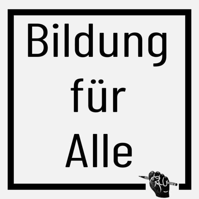  Logo von "Bildung für alle": eine geballte Faust um einen Bleistift 