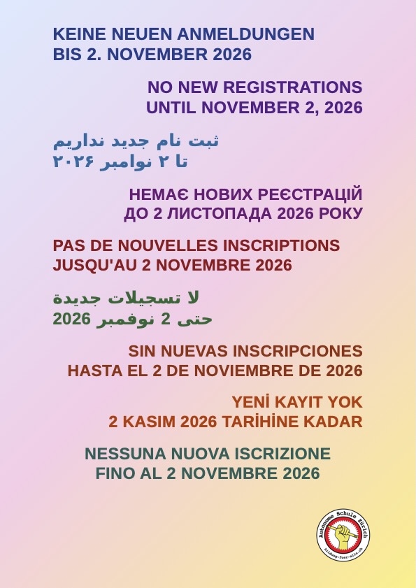 Anmeldestopp vom 9. September 2026 bis zum 2. November 2026